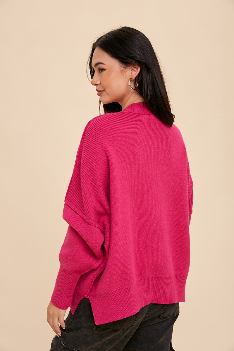 Magenta Knit Mock Neck Sweater – PinkBlush