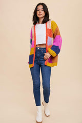 Multi-Color Checkered Thick Knit Cardigan