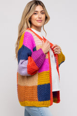 Multi-Color Checkered Thick Knit Maternity Cardigan