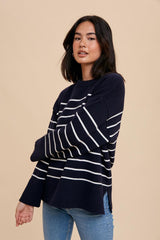 Navy Blue Striped Sweater