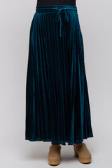 Teal Velvet Knit Drawstring Maternity Maxi Skirt