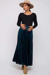 Teal Velvet Knit Drawstring Maternity Maxi Skirt