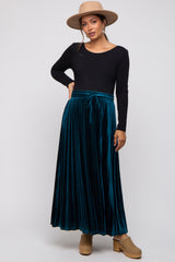 Teal Velvet Knit Drawstring Maternity Maxi Skirt