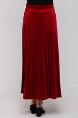 Red Velvet Knit Drawstring Maternity Maxi Skirt