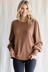 Camel Brushed Ribbed Long Sleeve Top