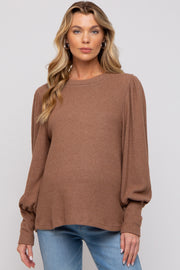 Camel Brushed Ribbed Long Sleeve Maternity Top