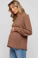 Camel Brushed Ribbed Long Sleeve Maternity Top