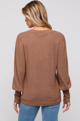 Camel Brushed Ribbed Long Sleeve Maternity Top