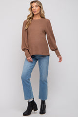 Camel Brushed Ribbed Long Sleeve Maternity Top