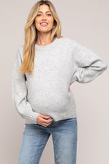 Silver Ribbed Cuff Maternity Sweater