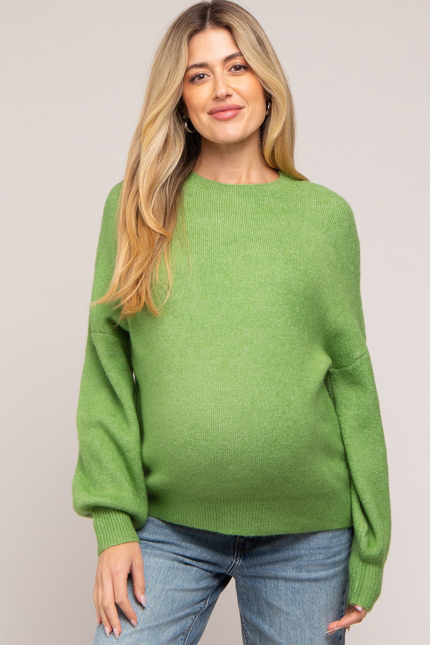 Emerald Green Waffle Knit Round Hem Maternity Sweater– PinkBlush
