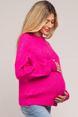 Fuchsia Bubble Sleeve Maternity Sweater