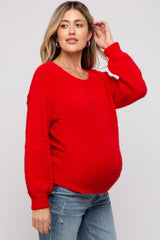 Red Fuzzy Soft Knit Maternity Sweater