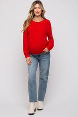 Red Fuzzy Soft Knit Maternity Sweater