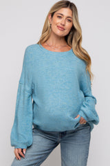 Blue Basic Drop Shoulder Maternity Sweater