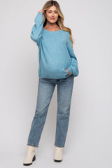 Blue Basic Drop Shoulder Maternity Sweater