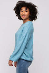 Blue Basic Drop Shoulder Sweater