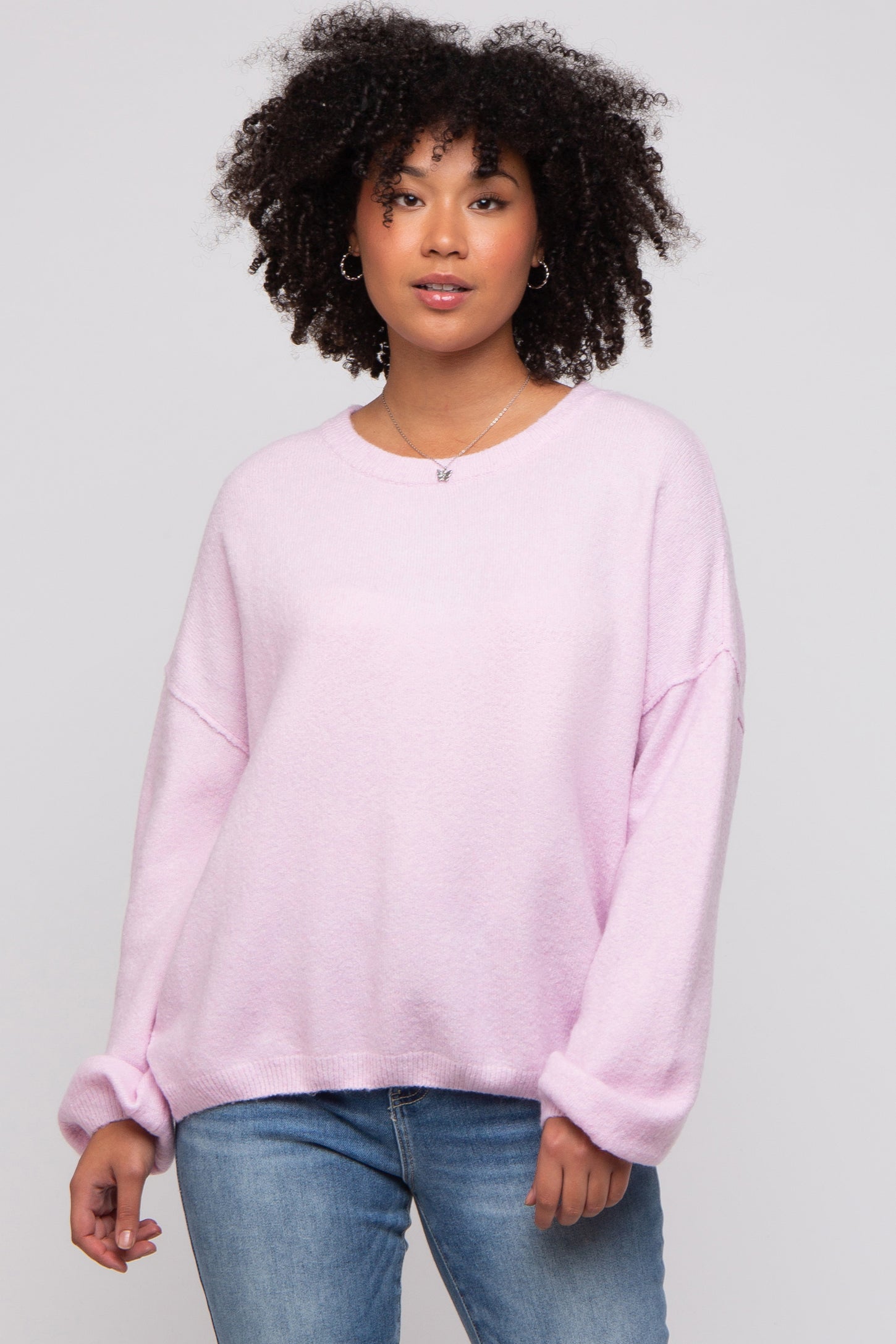 Baby Pink Off Shoulder Sweatshirt, Tops