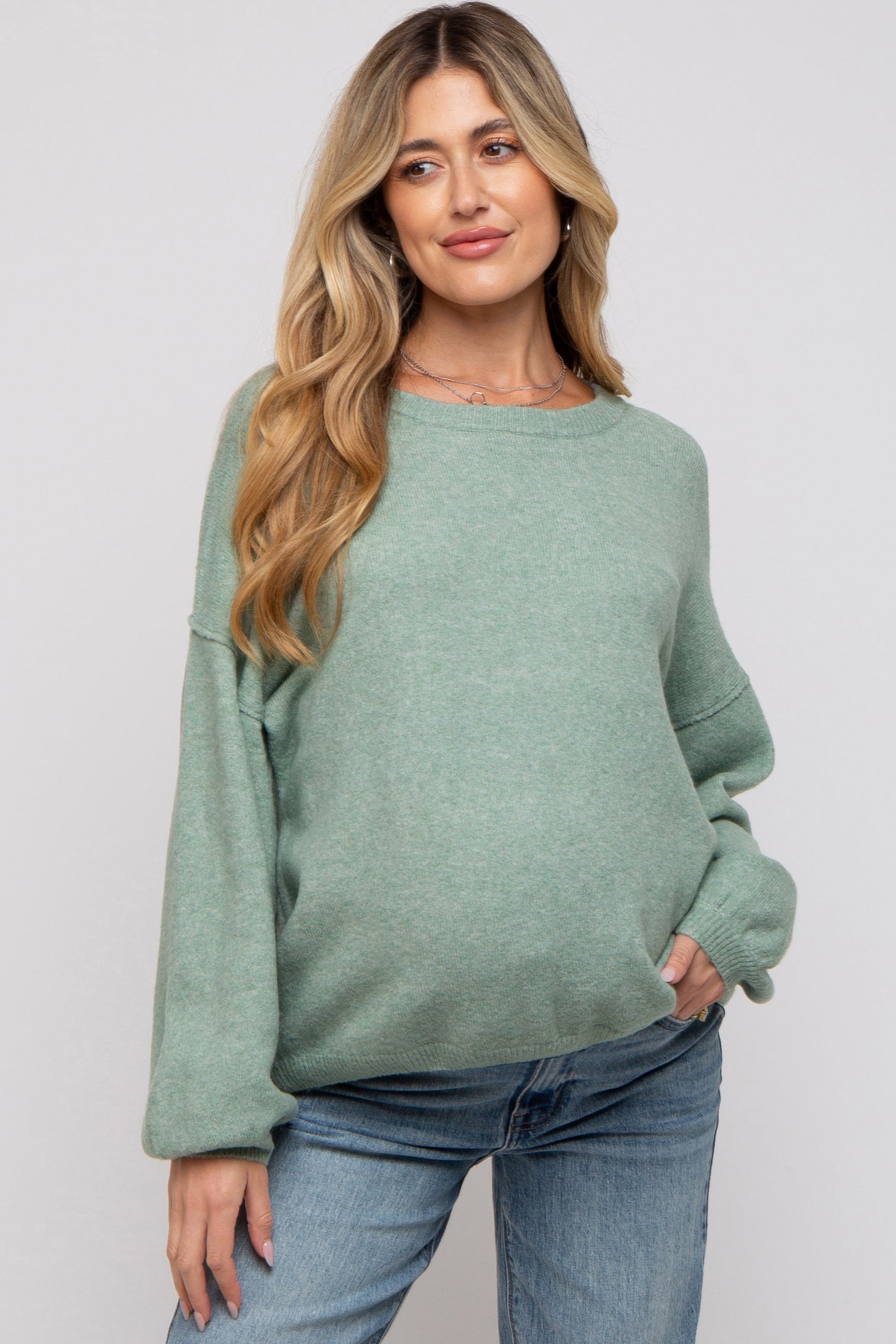 Mint Green Basic Drop Shoulder Maternity Sweater– PinkBlush