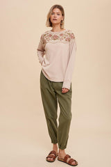 Almond Thermal Embroidered Yoke Top