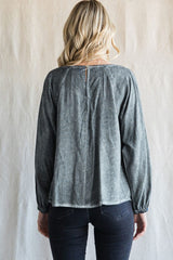 Charcoal Washed Raglan Bubble Sleeves Top