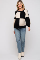 Black Checkered Long Sleeve Maternity Sweater