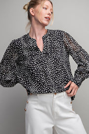 Black Animal Print Long Sleeve Blouse