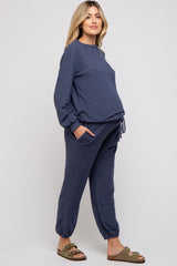 Navy Soft Knit Brushed Long Sleeve Maternity Lounge Set