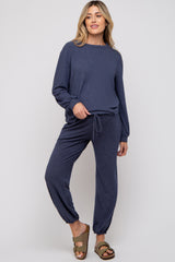 Navy Soft Knit Brushed Long Sleeve Maternity Lounge Set