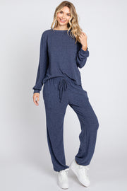 Navy Soft Knit Brushed Long Sleeve Lounge Set