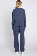 Navy Soft Knit Brushed Long Sleeve Lounge Set