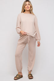 Taupe Soft Knit Brushed Long Sleeve Maternity Lounge Set