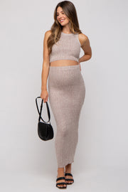 Mocha Crop Sweater Maternity Midi Skirt Set