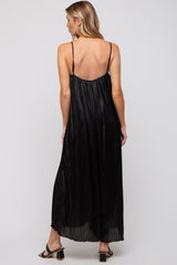 Black Pleated Wide Leg Sleeveless Maternity Jumpsuit