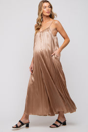 Mocha Pleated Wide Leg Sleeveless Maternity Jumpsuit