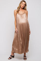 Mocha Pleated Wide Leg Sleeveless Maternity Jumpsuit