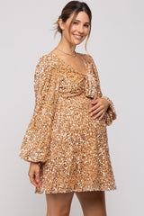 Gold Sequin Velour Front Tie Maternity Mini Dress