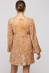 Gold Sequin Velour Front Tie Maternity Mini Dress