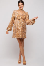 Gold Sequin Velour Front Tie Maternity Mini Dress