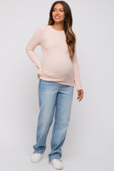 Light Pink Soft Brushed Maternity Long Sleeve Top