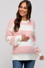 Pink Striped Brushed Maternity Sweater