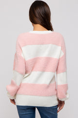 Pink Striped Brushed Maternity Sweater