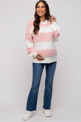 Pink Striped Brushed Maternity Sweater