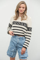 Ivory Black Printed Sweater