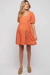 Rust Square Neck Maternity Mini Dress