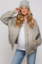 Light Olive Quilted Sherpa Collar Maternity Jacket