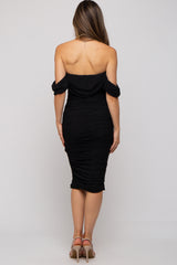 Black Ruched Off Shoulder Maternity Dress