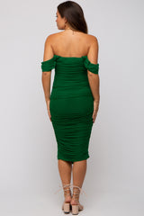 Forest Green Ruched Off Shoulder Maternity Dress