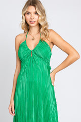 Green Plisse Halter Back Tie Maxi Dress