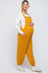 Yellow Front Pocket Knit Maternity Overalls